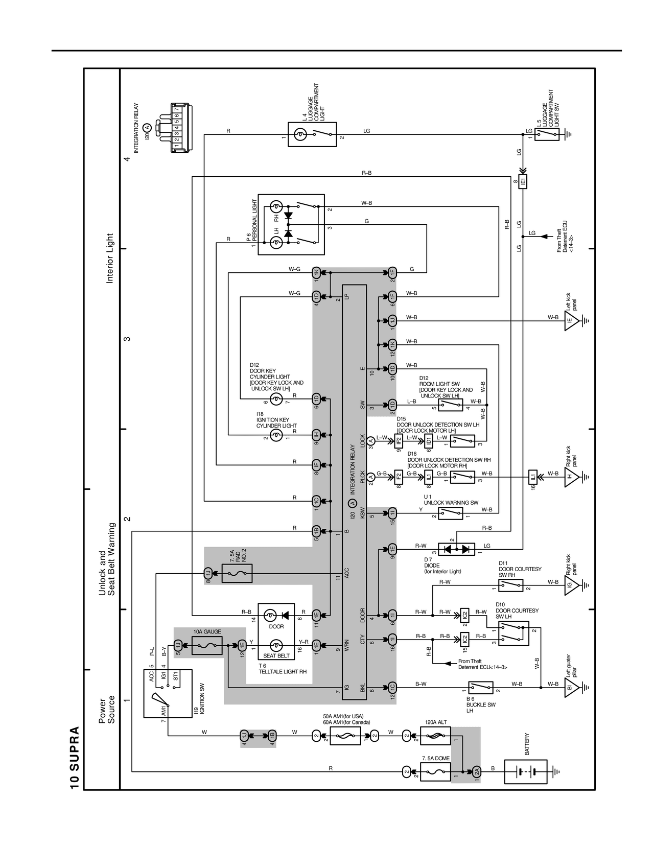 Unlock and Seat Belt Warning — MK4 Supra Overall Electrical Wiring Diagram wiring diagram, page 16