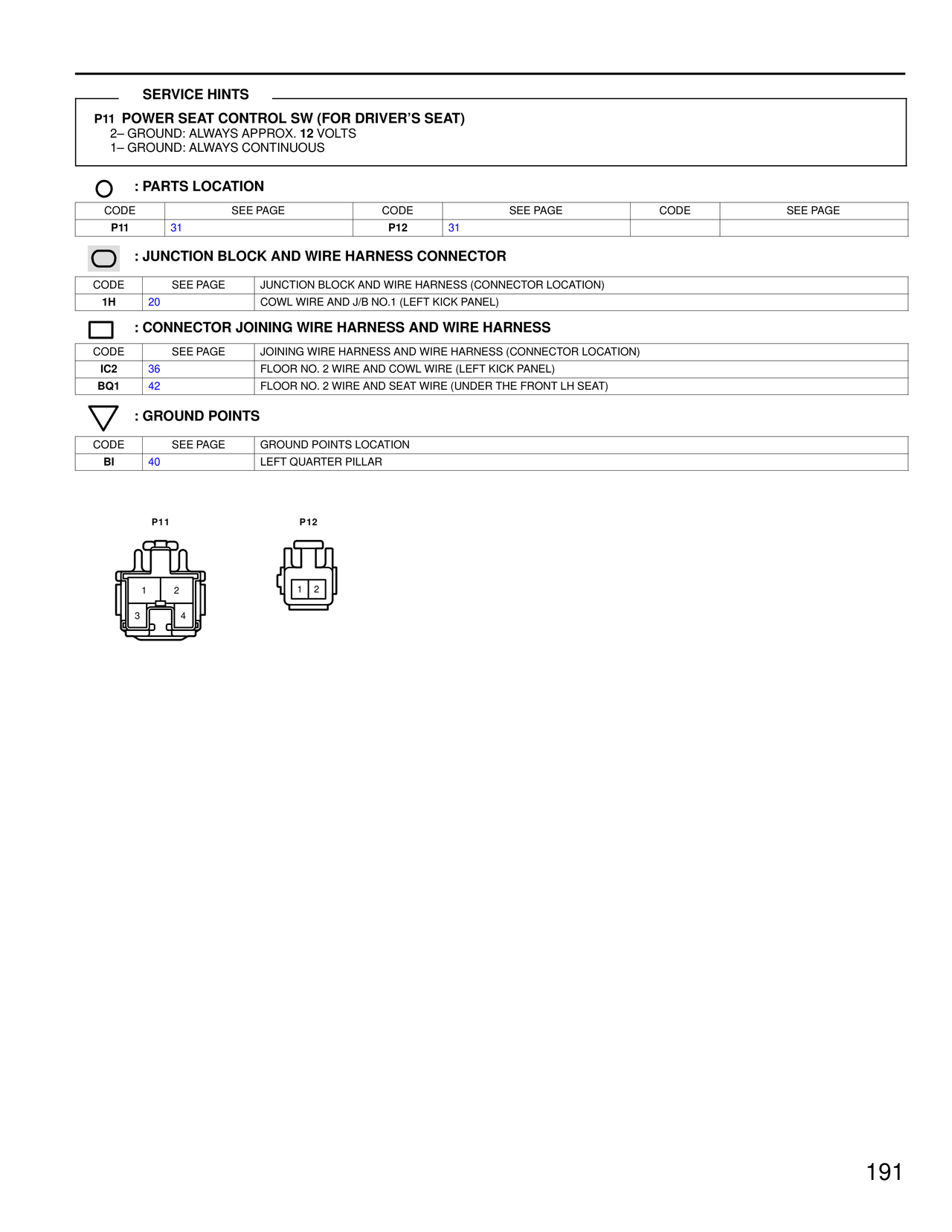P11 Power Seat Control Sw (For Driver's Seat) — MK4 Supra Power Seat wiring diagram, page 2