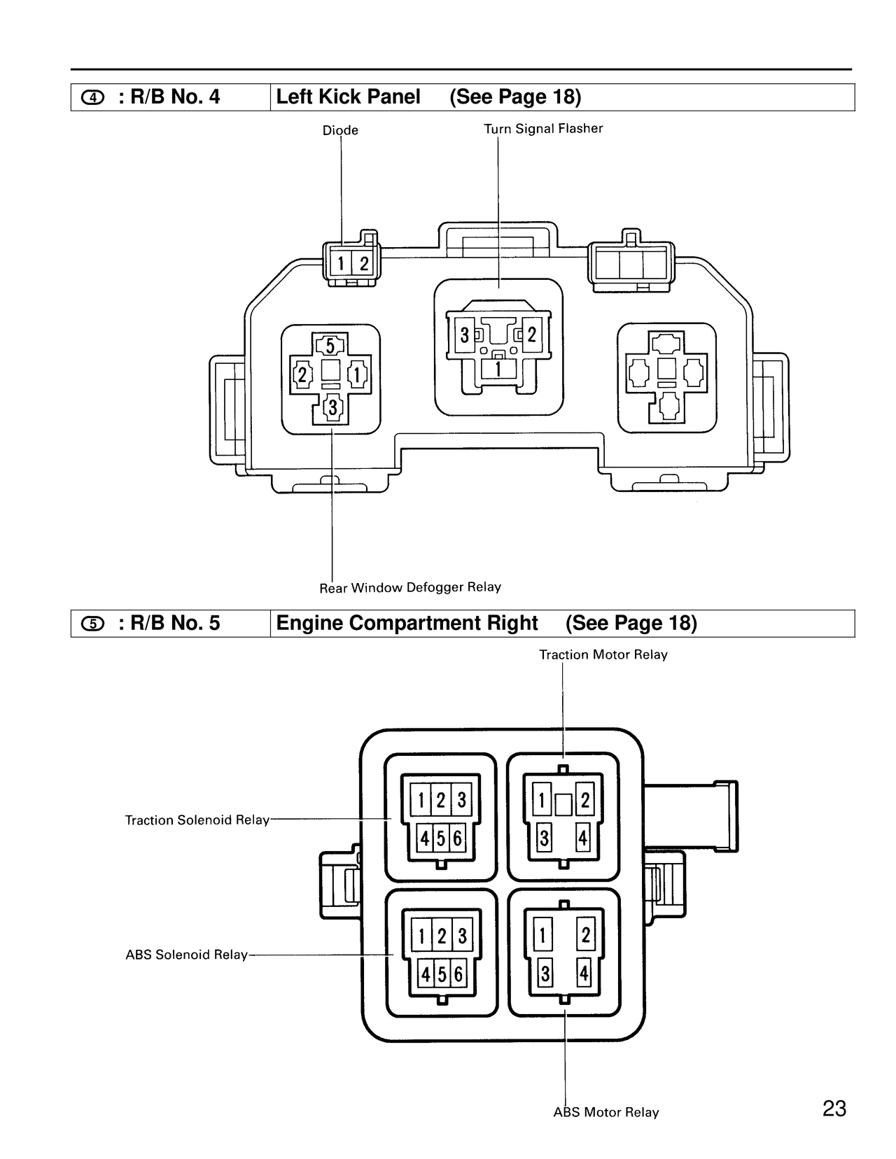 R/B No. 4 Left Kick Panel and R/B No. 5 Engine Compartment Right — MK4 Supra Relay Locations wiring diagram, page 6