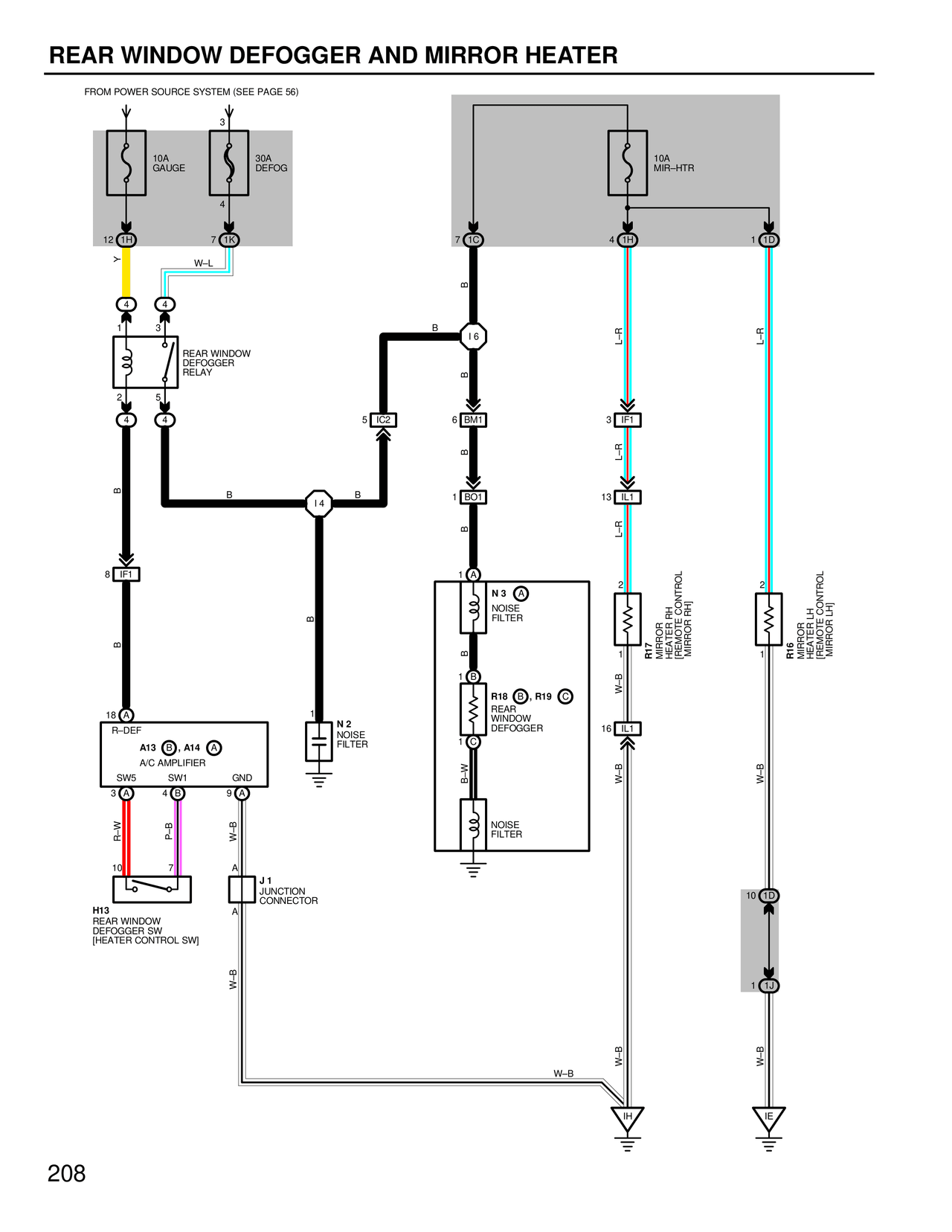 Rear Window Defogger and Mirror Heater — MK4 Supra Rear Window Defogger and Mirror Heater wiring diagram, page 1