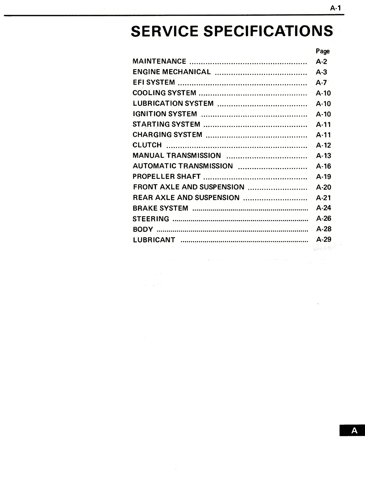Service Specifications — MK2 Supra Service Specifications, page 1