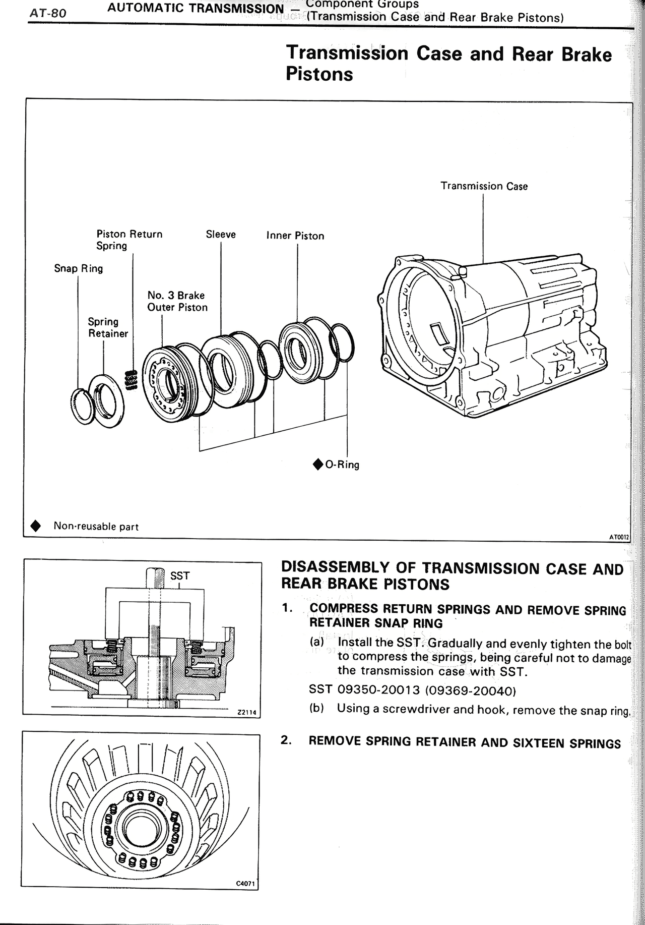 Transmission Case and Rear Brake Pistons — MK2 Supra Automatic Transmission, page 80