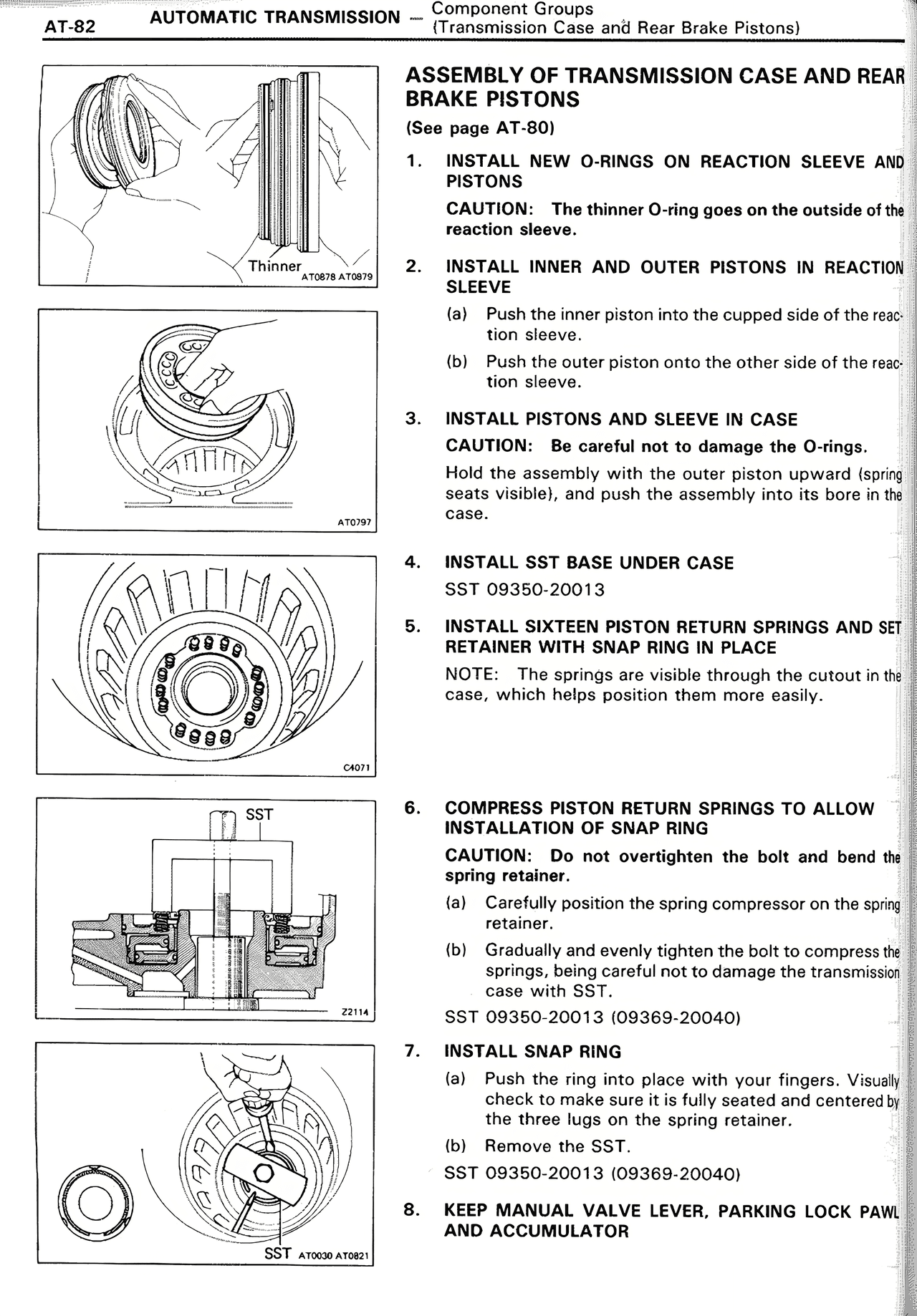 Assembly of Transmission Case and Rear Brake Pistons — MK2 Supra Automatic Transmission, page 82