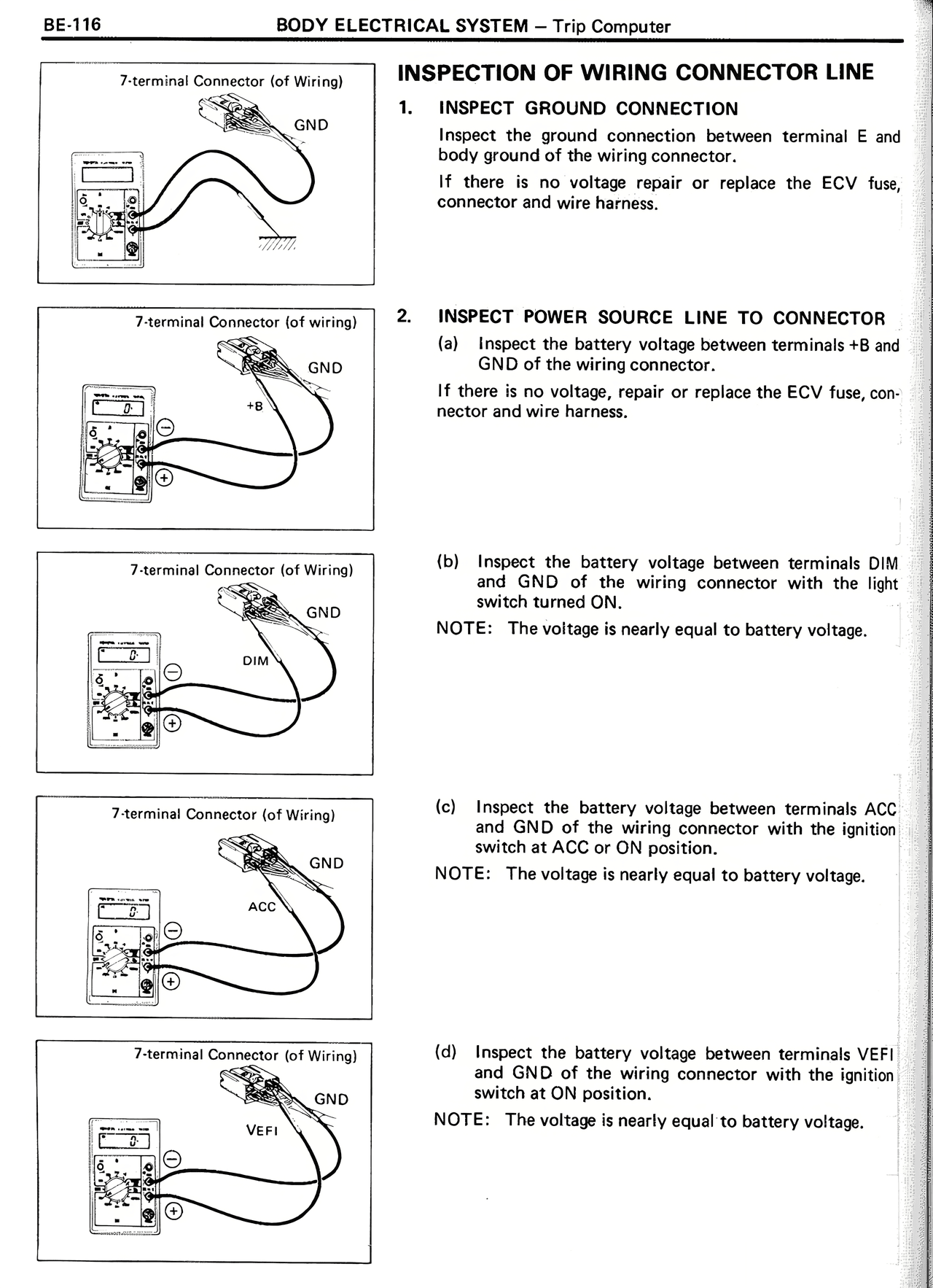 Inspection of Wiring Connector Line — MK2 Supra Body Electrical System, page 116