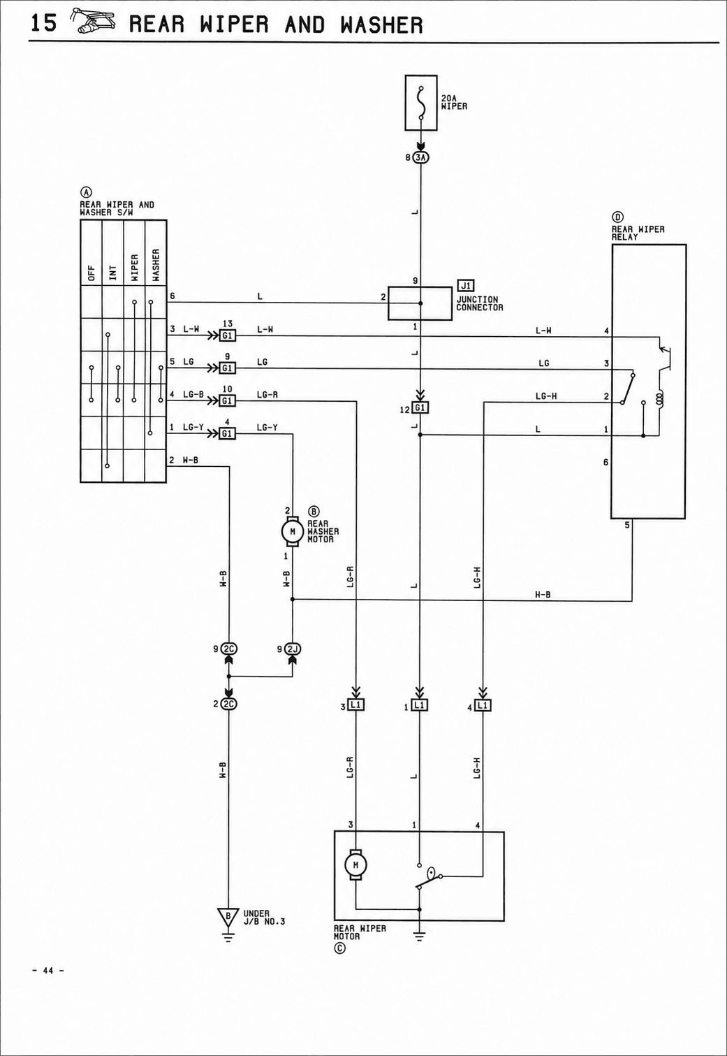 Rear Wiper and Washer — MK2 Supra Rear Wiper and Washer wiring diagram, page 1