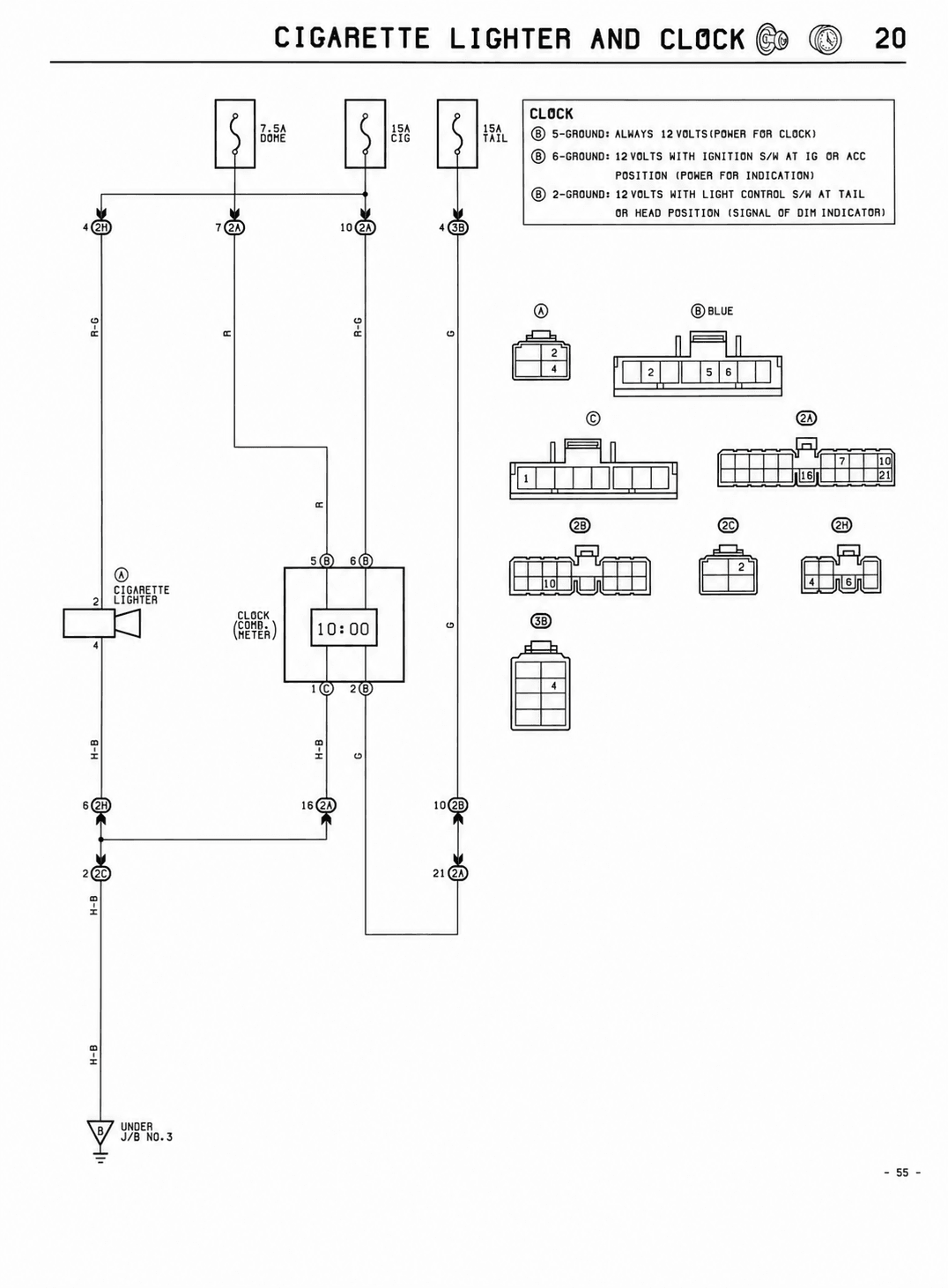 Cigarette Lighter and Clock — MK2 Supra Cigarette Lighter and Clock wiring diagram, page 1