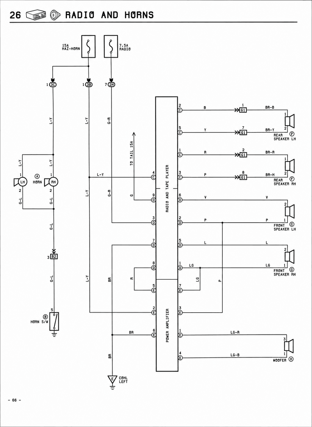 Radio and Horns — MK2 Supra Radio and Horns wiring diagram, page 1
