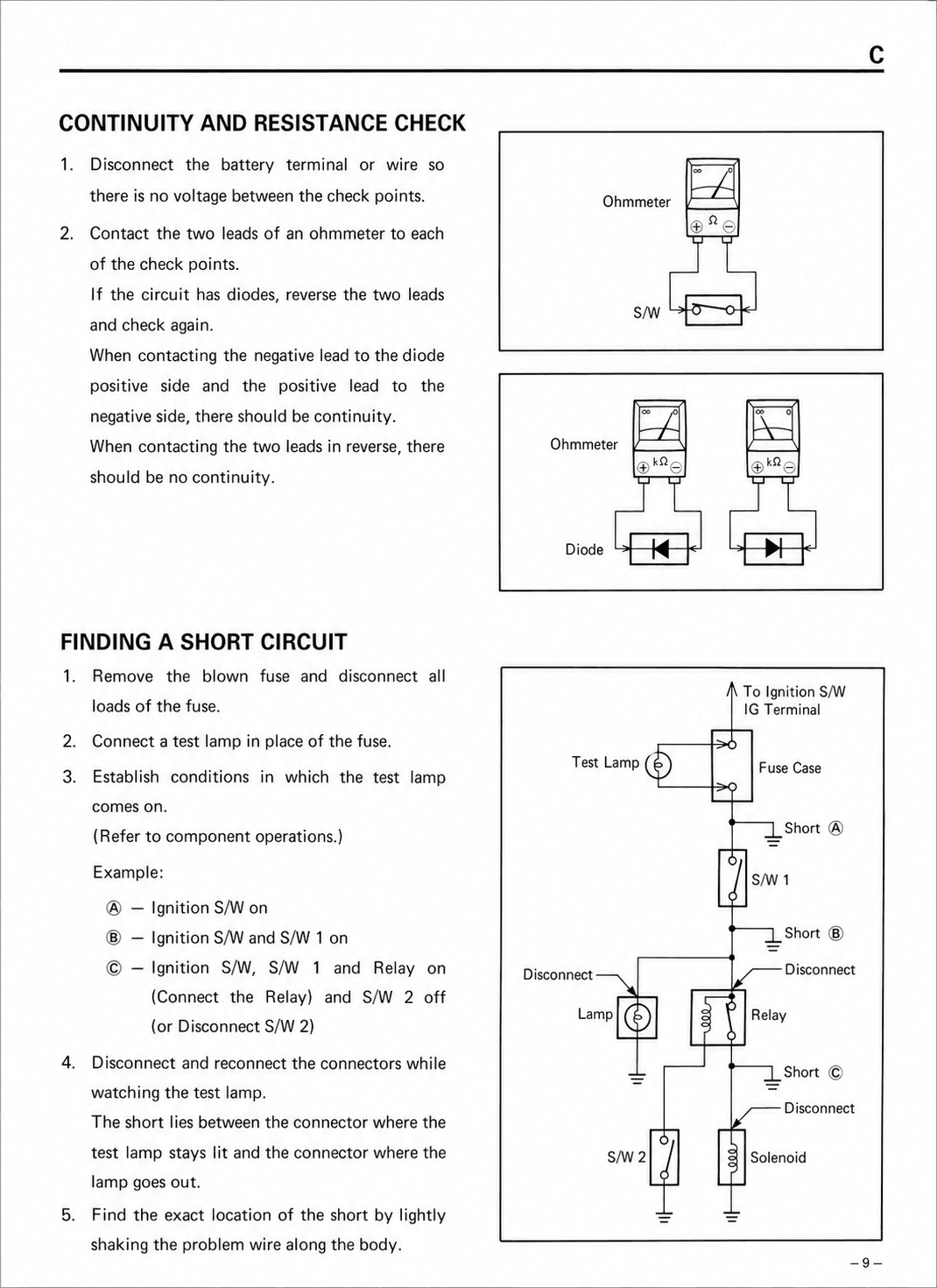 Continuity and Resistance Check / Finding a Short Circuit — MK2 Supra Troubleshooting wiring diagram, page 2