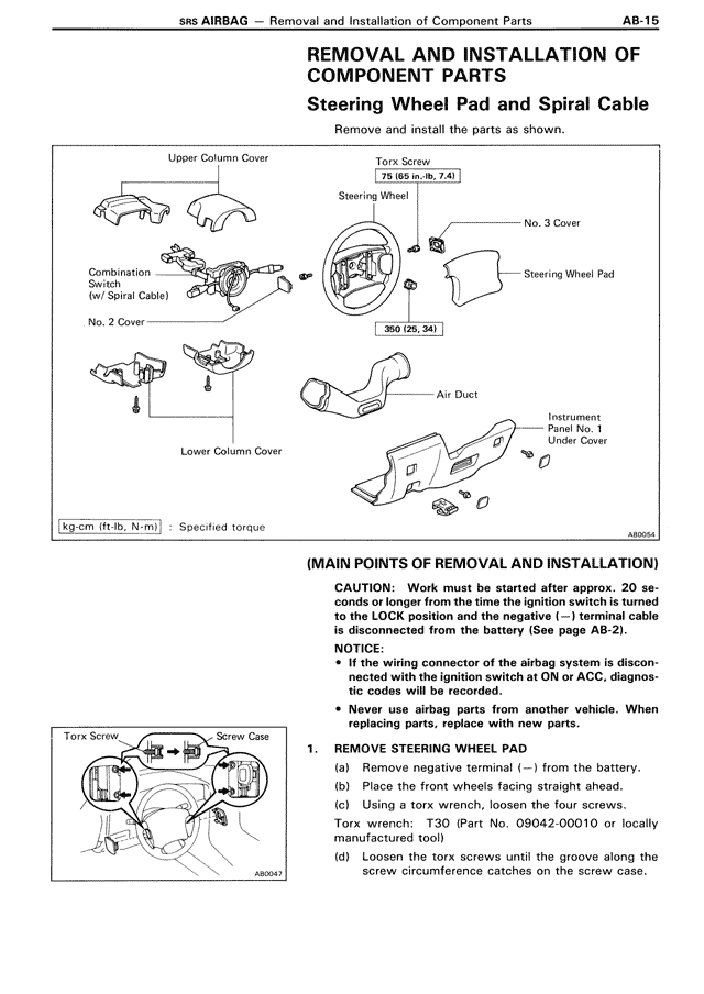 Removal and Installation of Component Parts Steering Wheel Pad and Spiral Cable — MK3 Supra SRS Airbag, page 15
