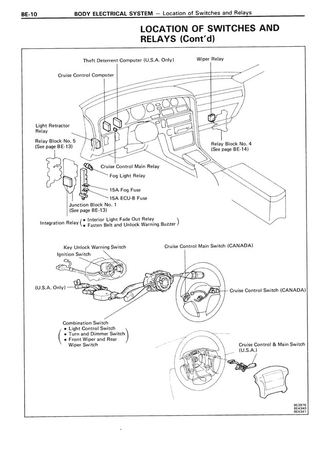 Location of Switches and Relays (Cont'd) — MK3 Supra Body Electrical System, page 10