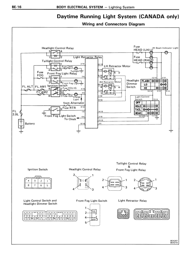 Daytime Running Light System (Canada only) Wiring and Connectors Diagram — MK3 Supra Body Electrical System, page 16