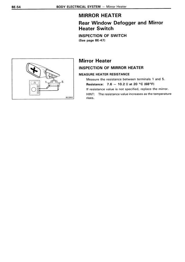 Mirror Heater — MK3 Supra Body Electrical System, page 54