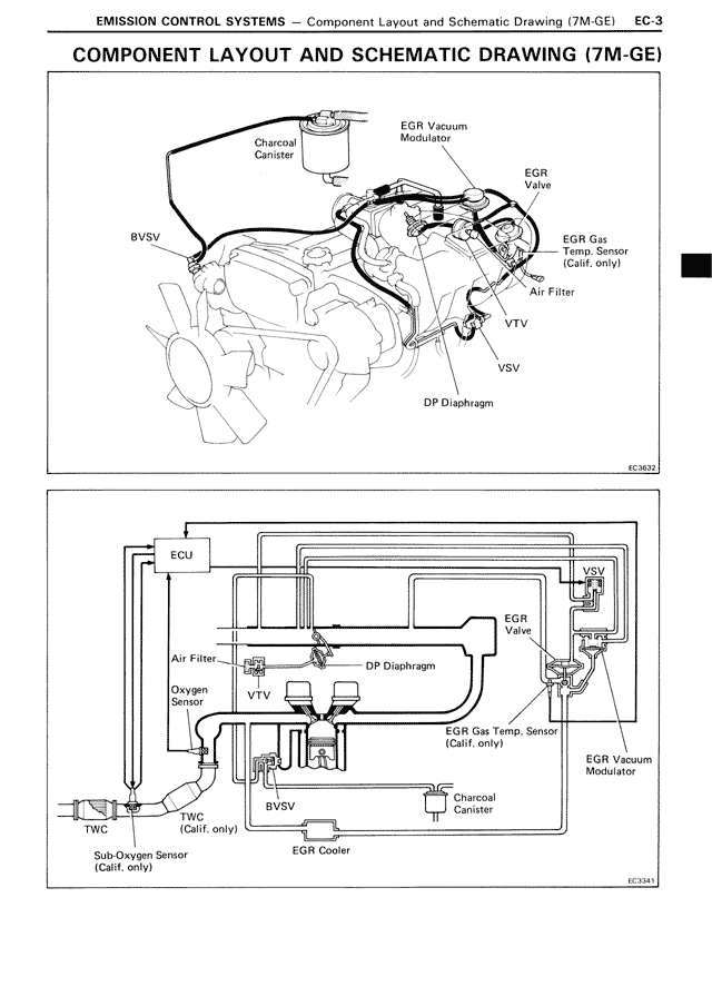 Component Layout and Schematic Drawing (7M-GE) — MK3 Supra Emission Control Systems, page 3