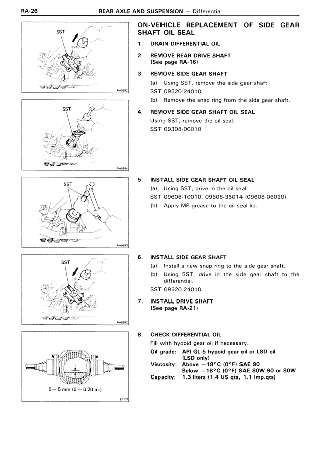On-Vehicle Replacement of Side Gear Shaft Oil Seal — MK3 Supra Rear Axle & Suspension, page 26