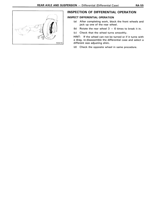 Inspection of Differential Operation — MK3 Supra Rear Axle & Suspension, page 55