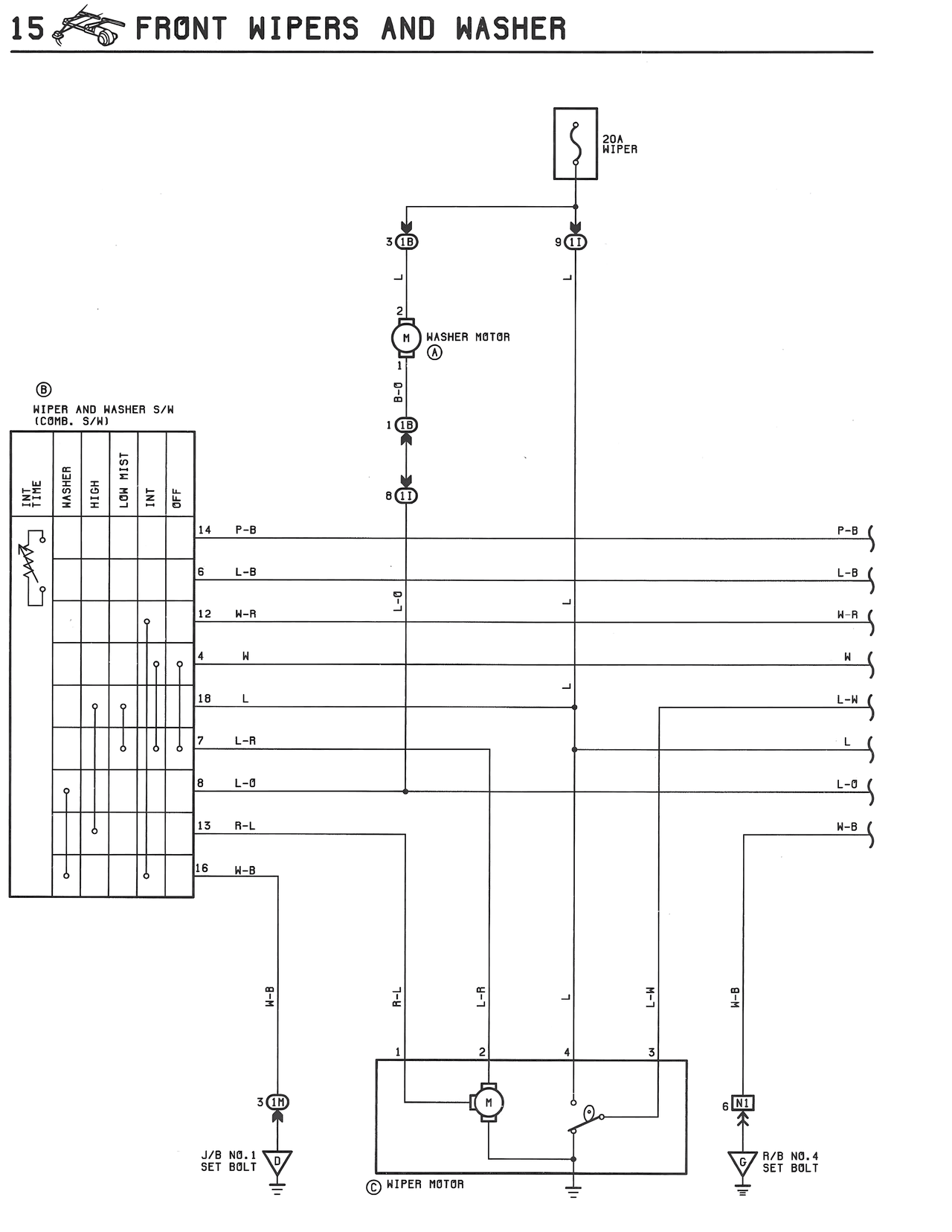 Front Wiper and Washer — MK3 Supra Front Wiper and Washer wiring diagram, page 1