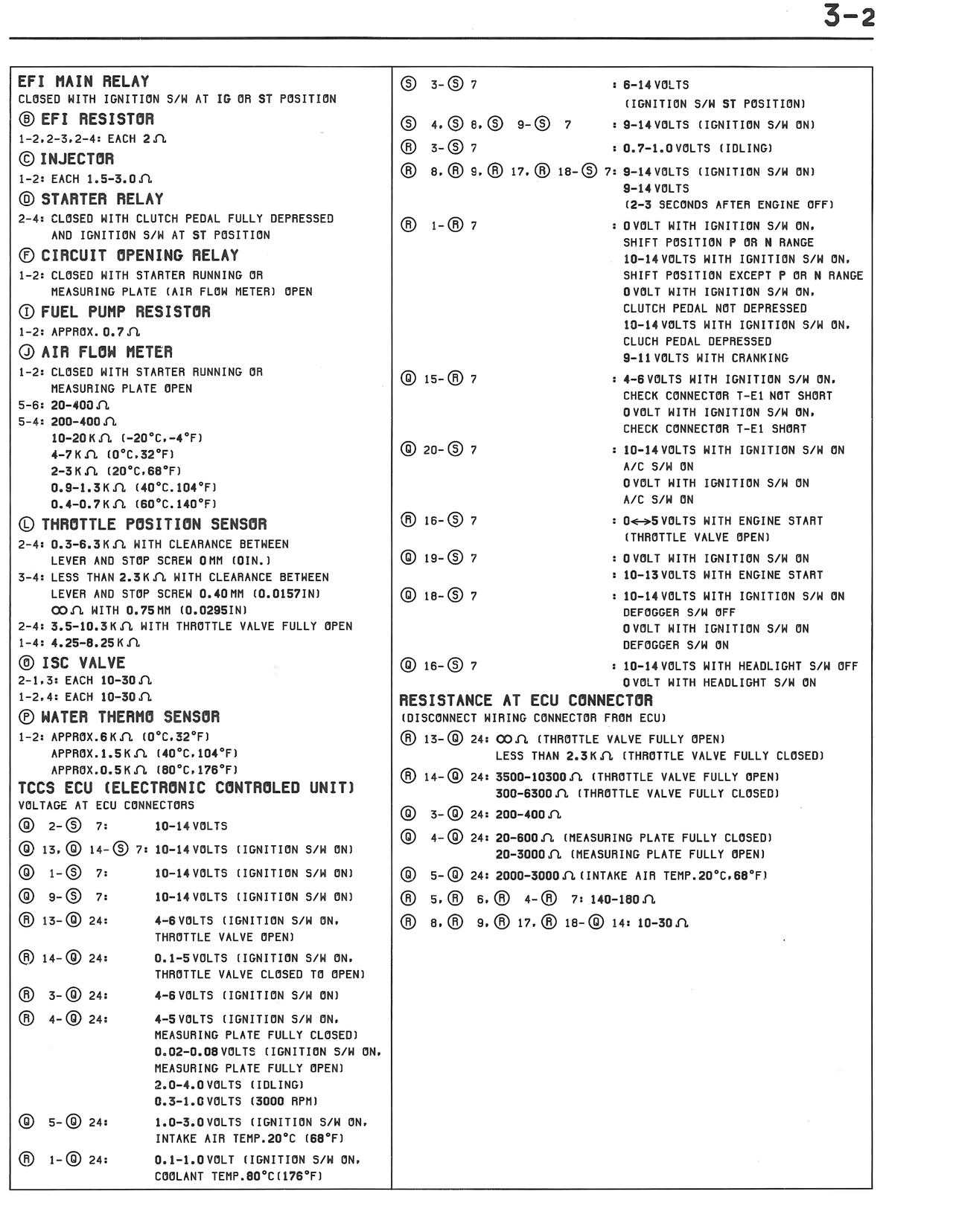 EFI Main Relay and TCCS ECU Voltage Specifications — MK3 Supra EFI System wiring diagram, page 10