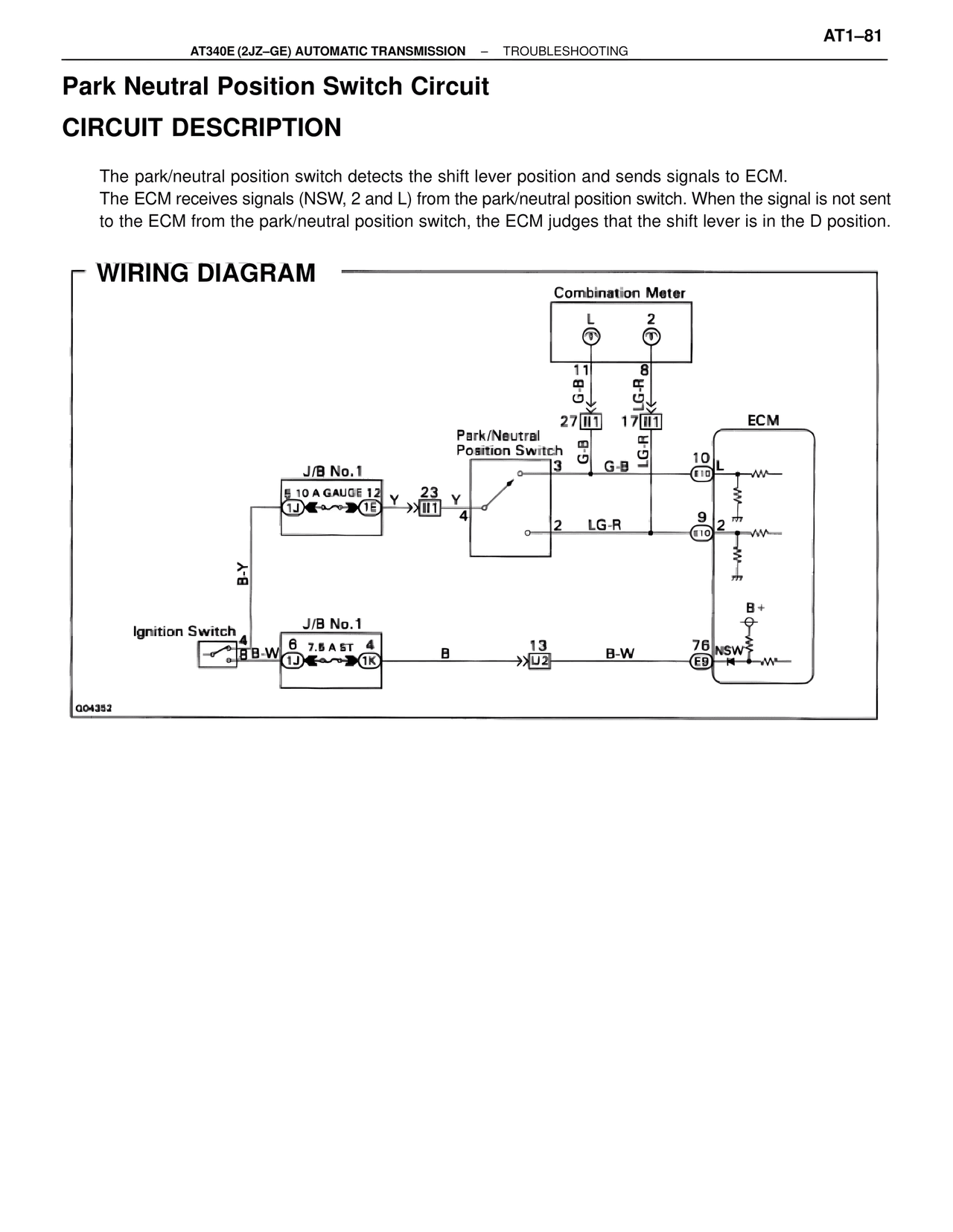 Park Neutral Position Switch Circuit — MK4 Supra A340 Automatic Trans (GE), page 81