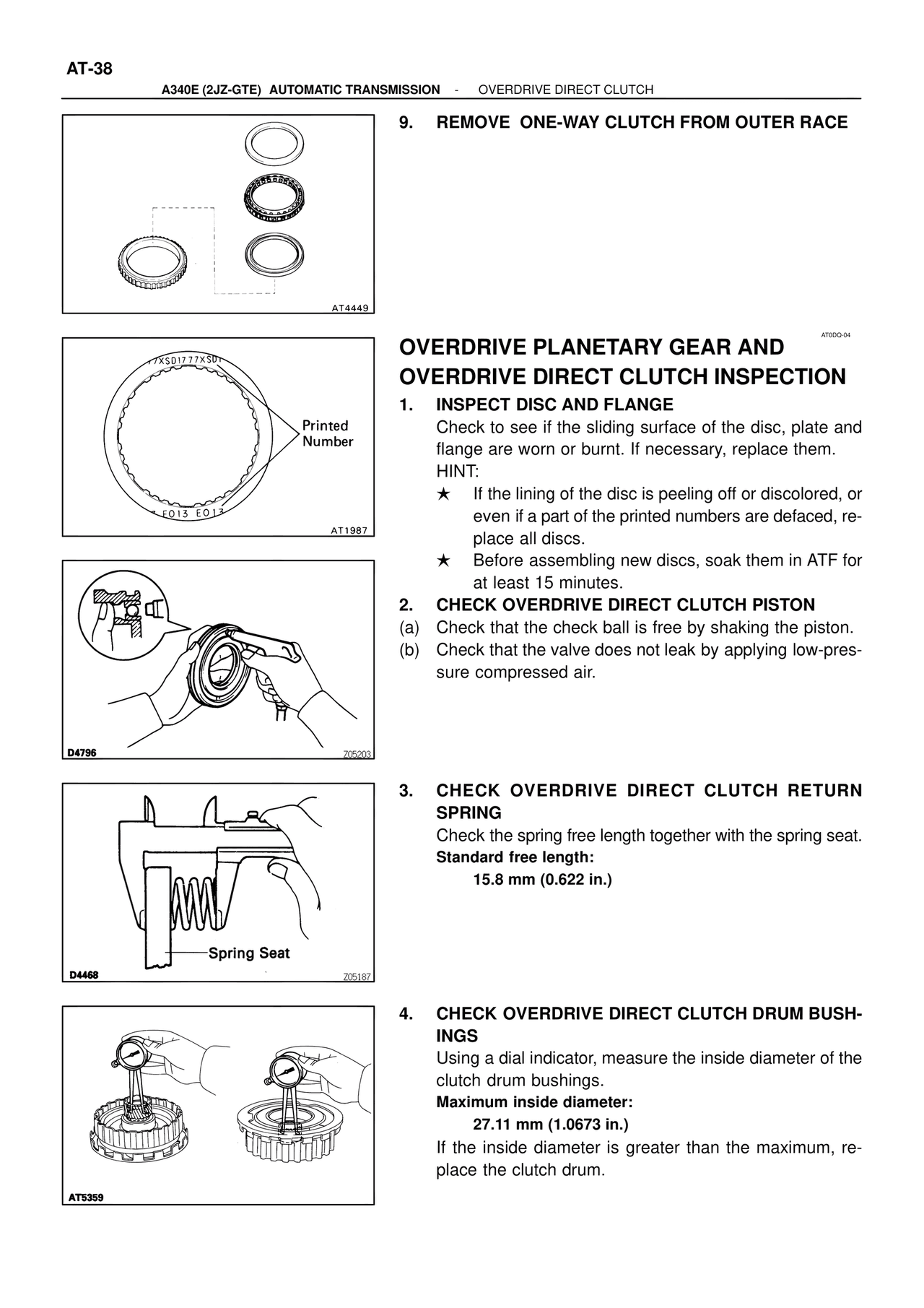 Overdrive Planetary Gear and Overdrive Direct Clutch Inspection — MK4 Supra ATM Unit Repair, page 75