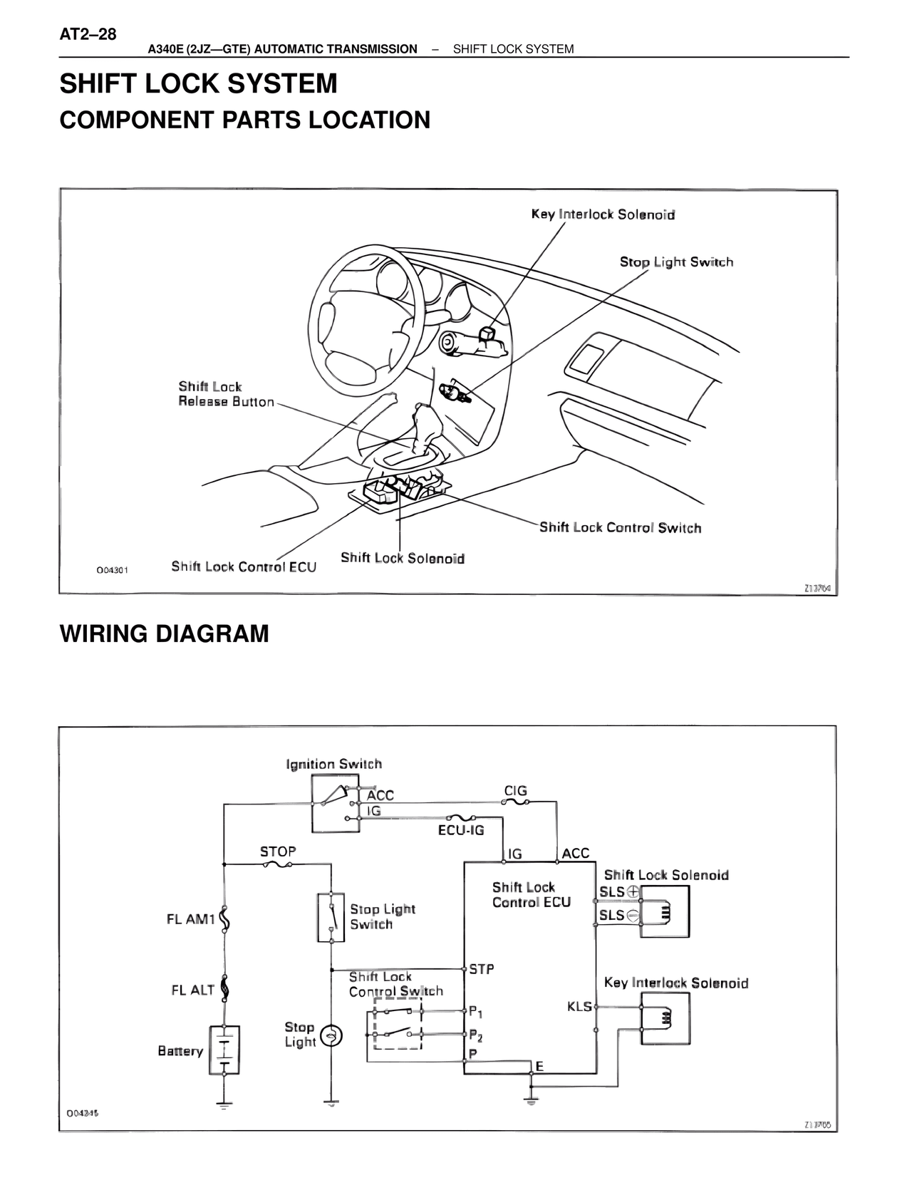 Shift Lock System Component Parts Location — MK4 Supra A340 Automatic Trans (GTE), page 28