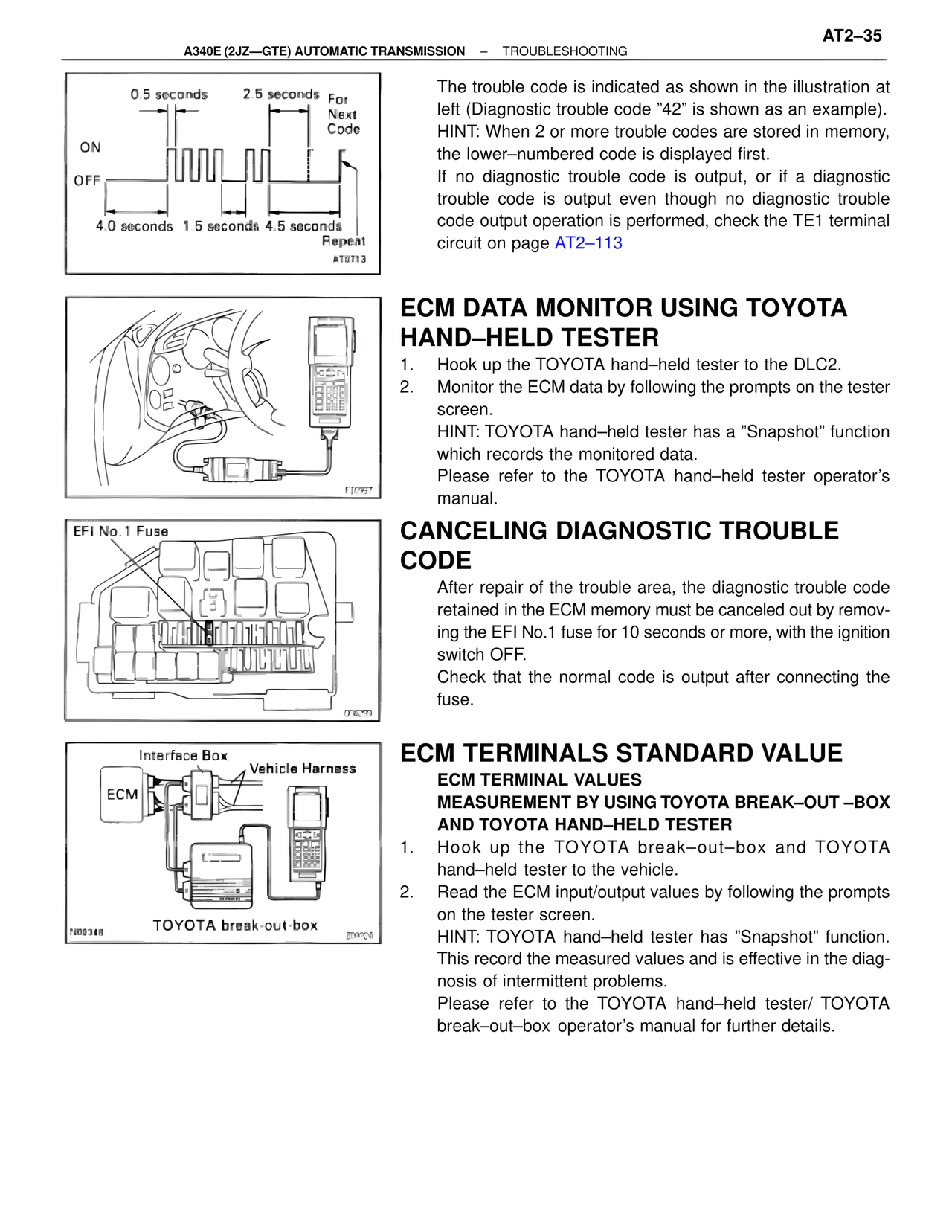 ECM Data Monitor Using Toyota Hand–held Tester — MK4 Supra A340 Automatic Trans (GTE), page 35