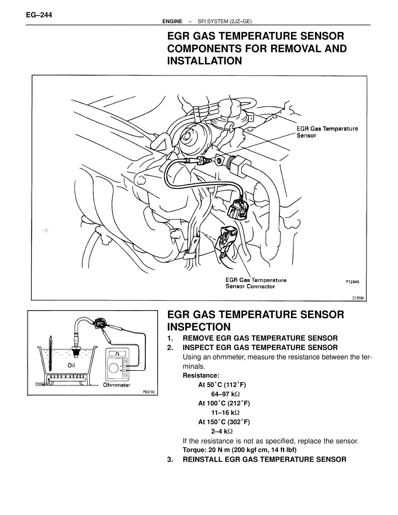 EGR Gas Temperature Sensor Components for Removal and Installation — MK4 Supra SFI System 2JZ-GE, page 58