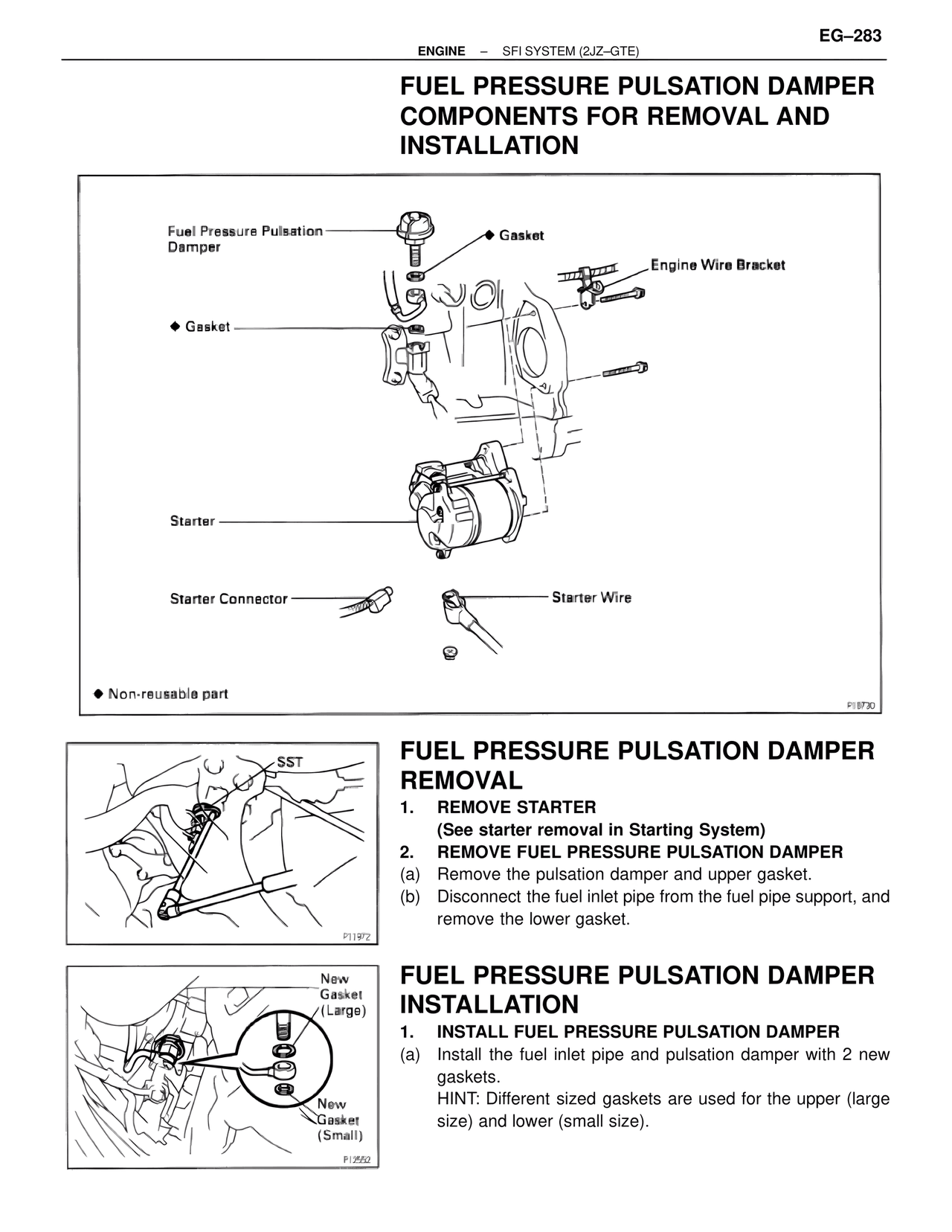 Fuel Pressure Pulsation Damper Components for Removal and Installation — MK4 Supra SFI System 2JZ-GTE, page 26
