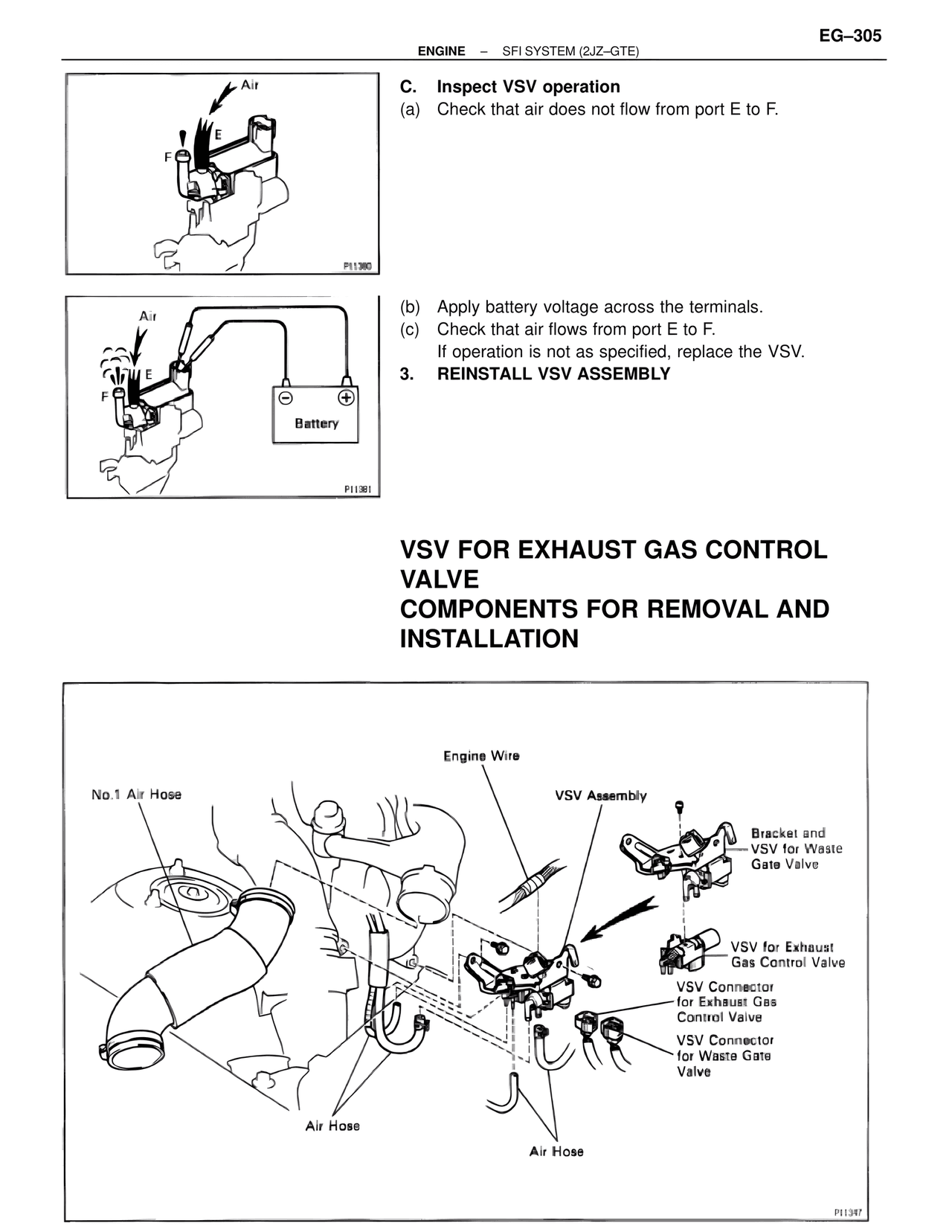 VSV for Exhaust Gas Control Valve Components for Removal and Installation — MK4 Supra SFI System 2JZ-GTE, page 48