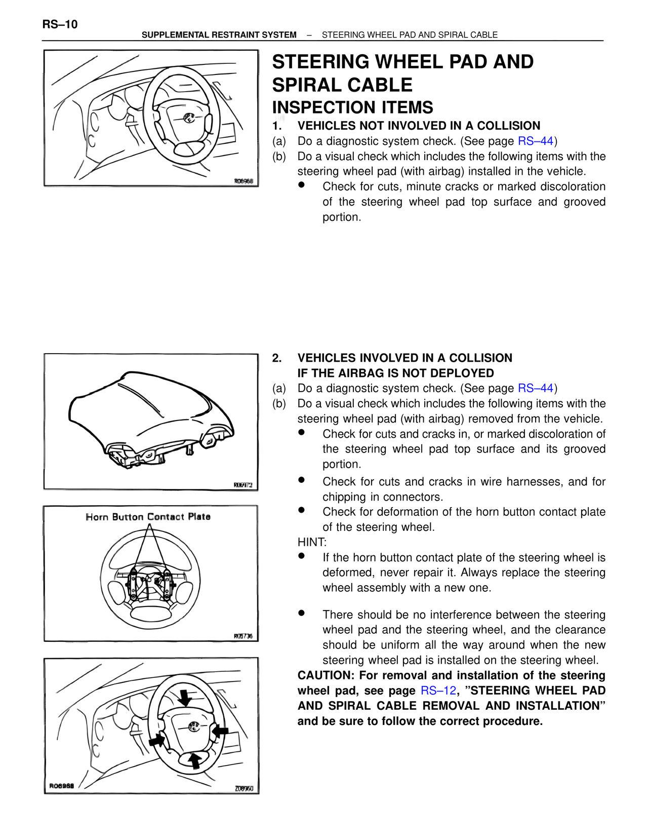 Steering Wheel Pad and Spiral Cable Inspection Items — MK4 Supra Supplemental Restraint System, page 10