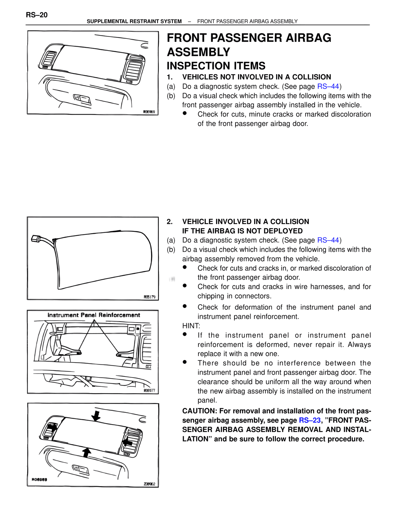 Front Passenger Airbag Assembly Inspection Items — MK4 Supra Supplemental Restraint System, page 20