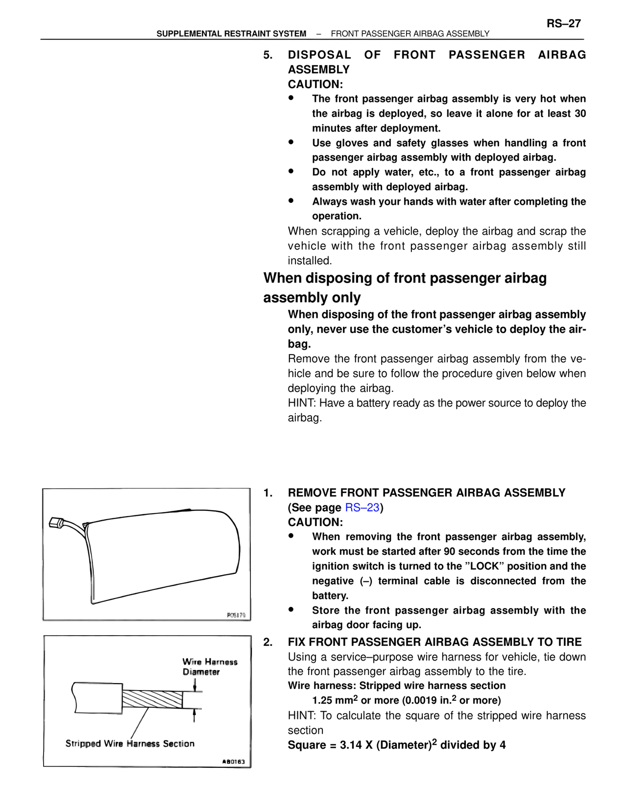 Disposal of Front Passenger Airbag Assembly — MK4 Supra Supplemental Restraint System, page 27