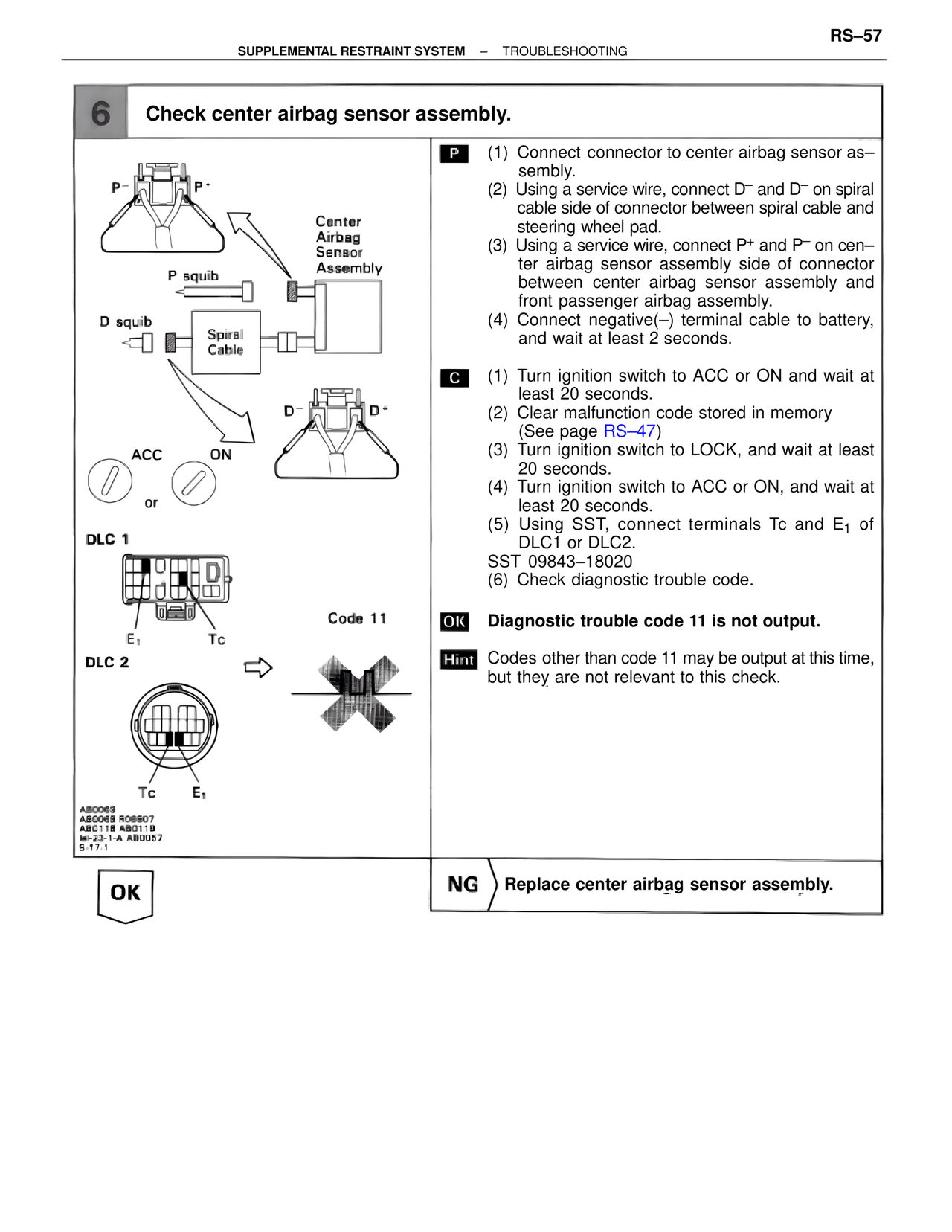 Check center airbag sensor assembly. — MK4 Supra Supplemental Restraint System, page 57