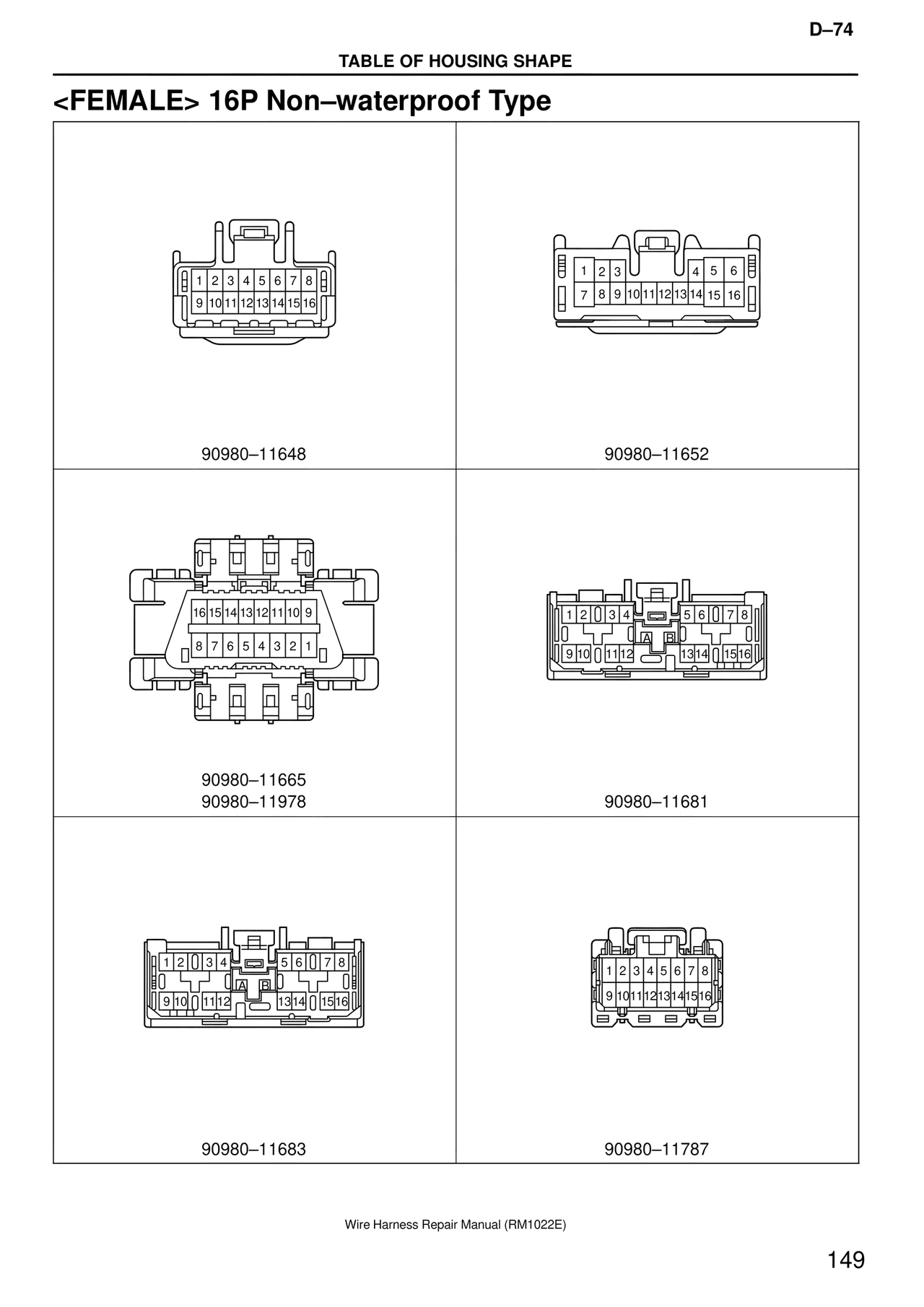 <female> 16P Non–waterproof Type — MK4 Supra Wire Harness, page 149