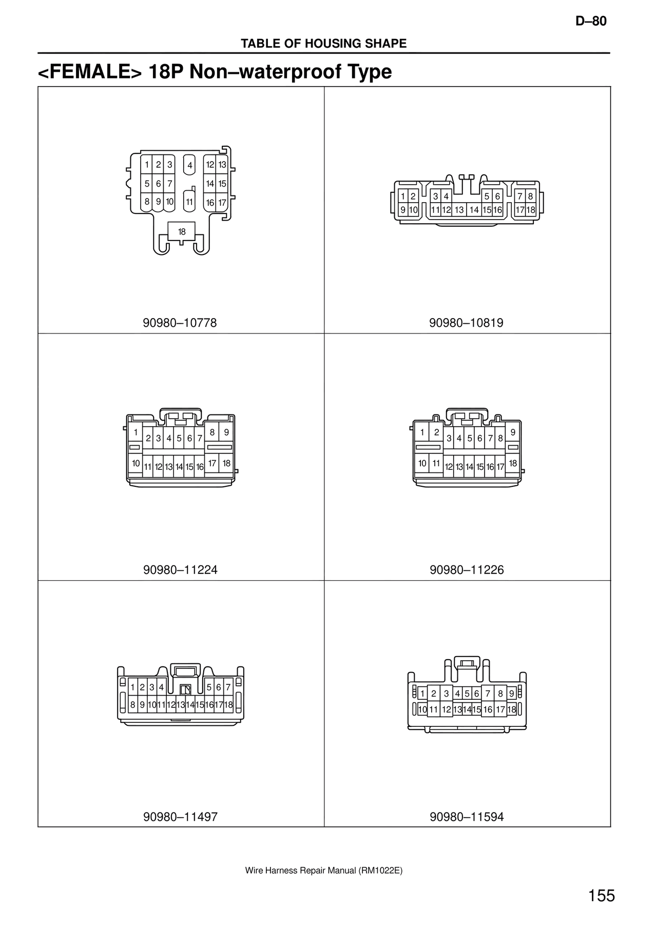 <female> 18P Non–waterproof Type — MK4 Supra Wire Harness, page 155