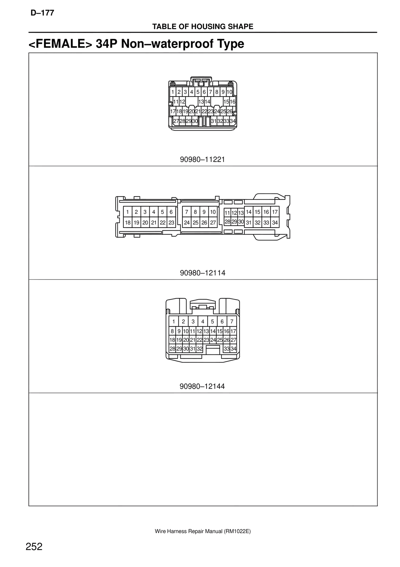 <female> 34P Non–waterproof Type — MK4 Supra Wire Harness, page 252