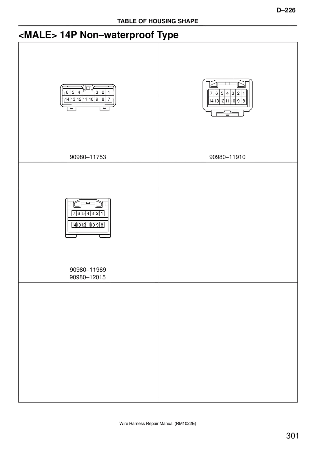 <male> 14P Non-waterproof Type — MK4 Supra Wire Harness, page 301