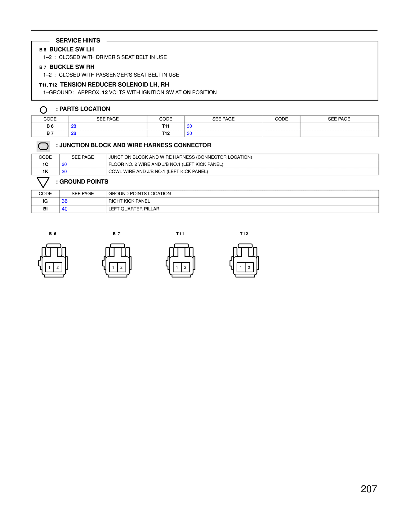 Service Hints - Parts Location, Junction Block and Wire Harness Connector, Ground Points — MK4 Supra Electric Tension Reducer wiring diagram, page 2