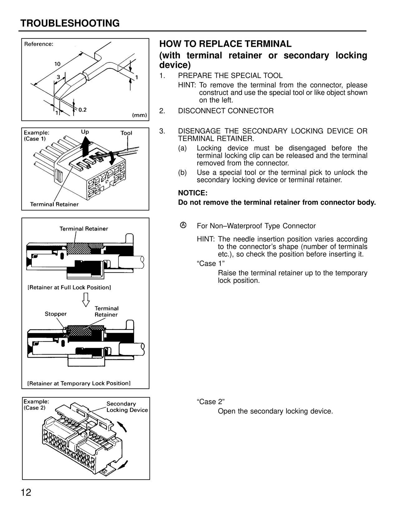 How to Replace Terminal (with terminal retainer or secondary locking device) — MK4 Supra Troubleshooting wiring diagram, page 3