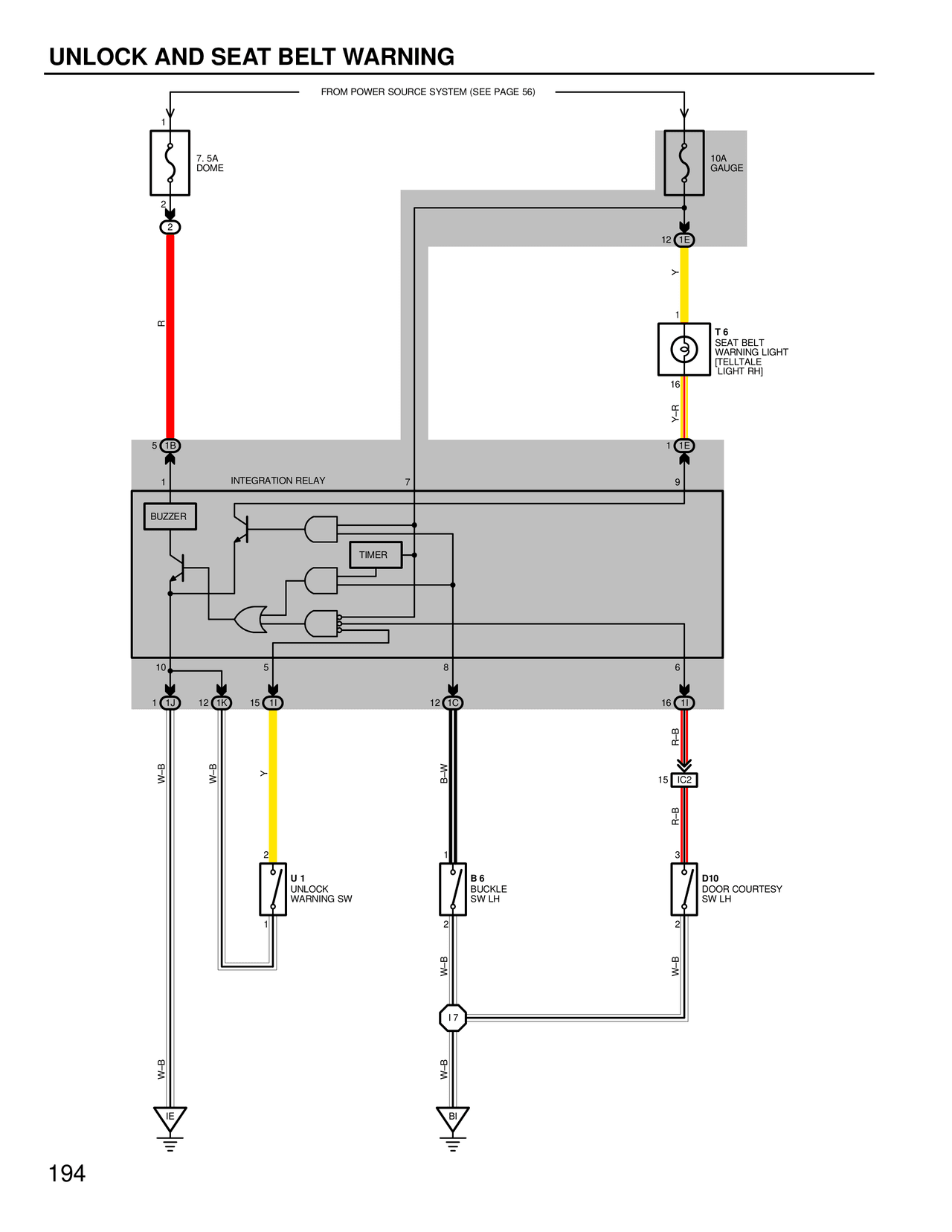 Unlock and Seat Belt Warning — MK4 Supra Unlock and Seat Belt Warning wiring diagram, page 1